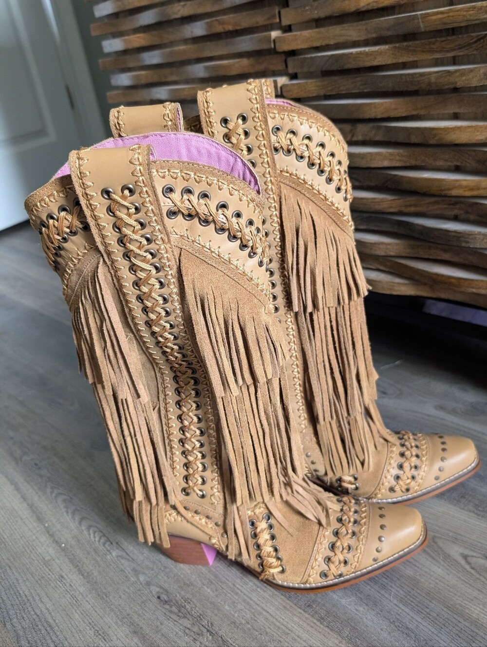Southern Fried Chicks Fringe And Leather Western Knee-High Boots
